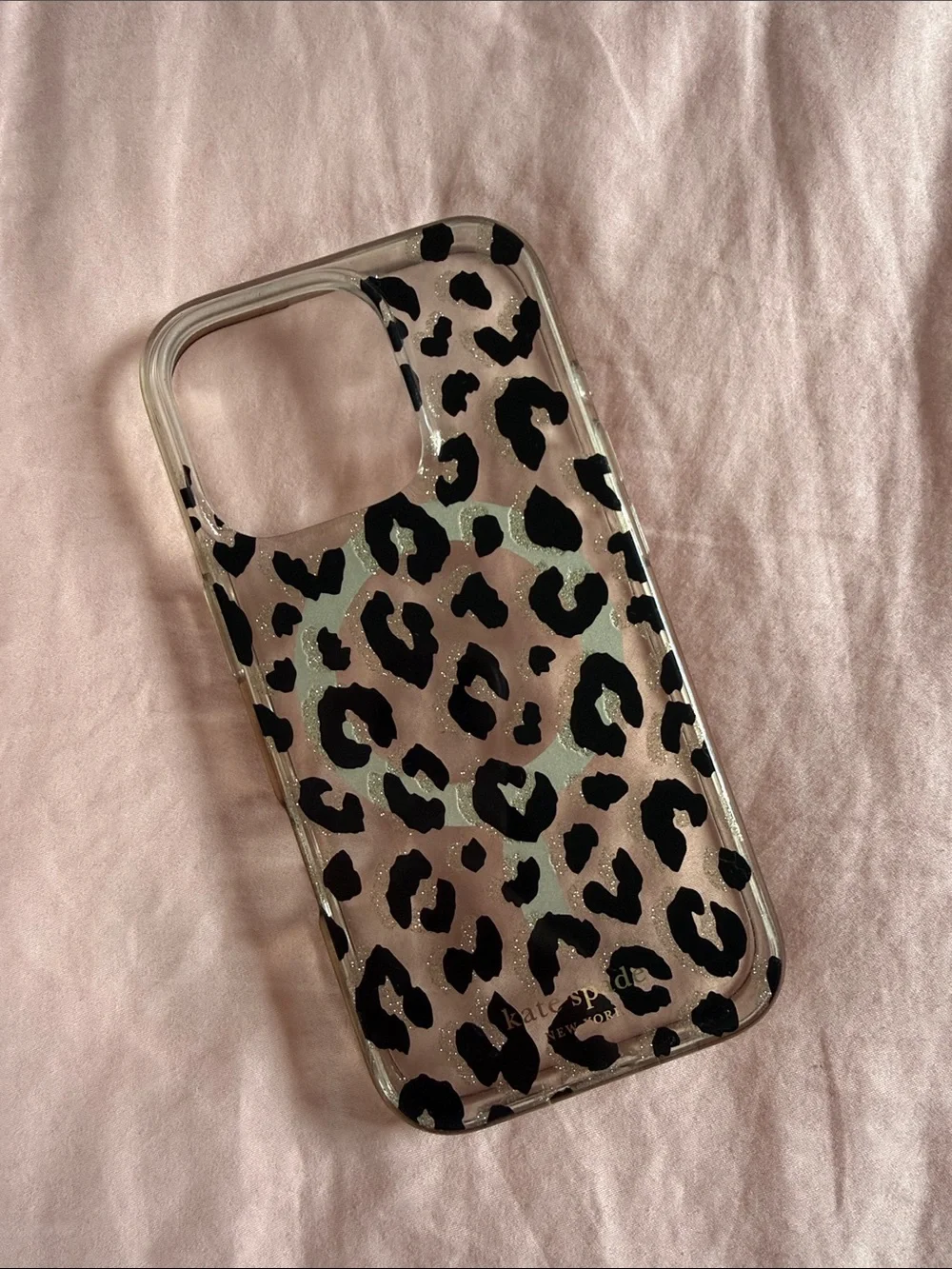 kate spade Black Leopard Print Clear glitter case iPhone 16 pro